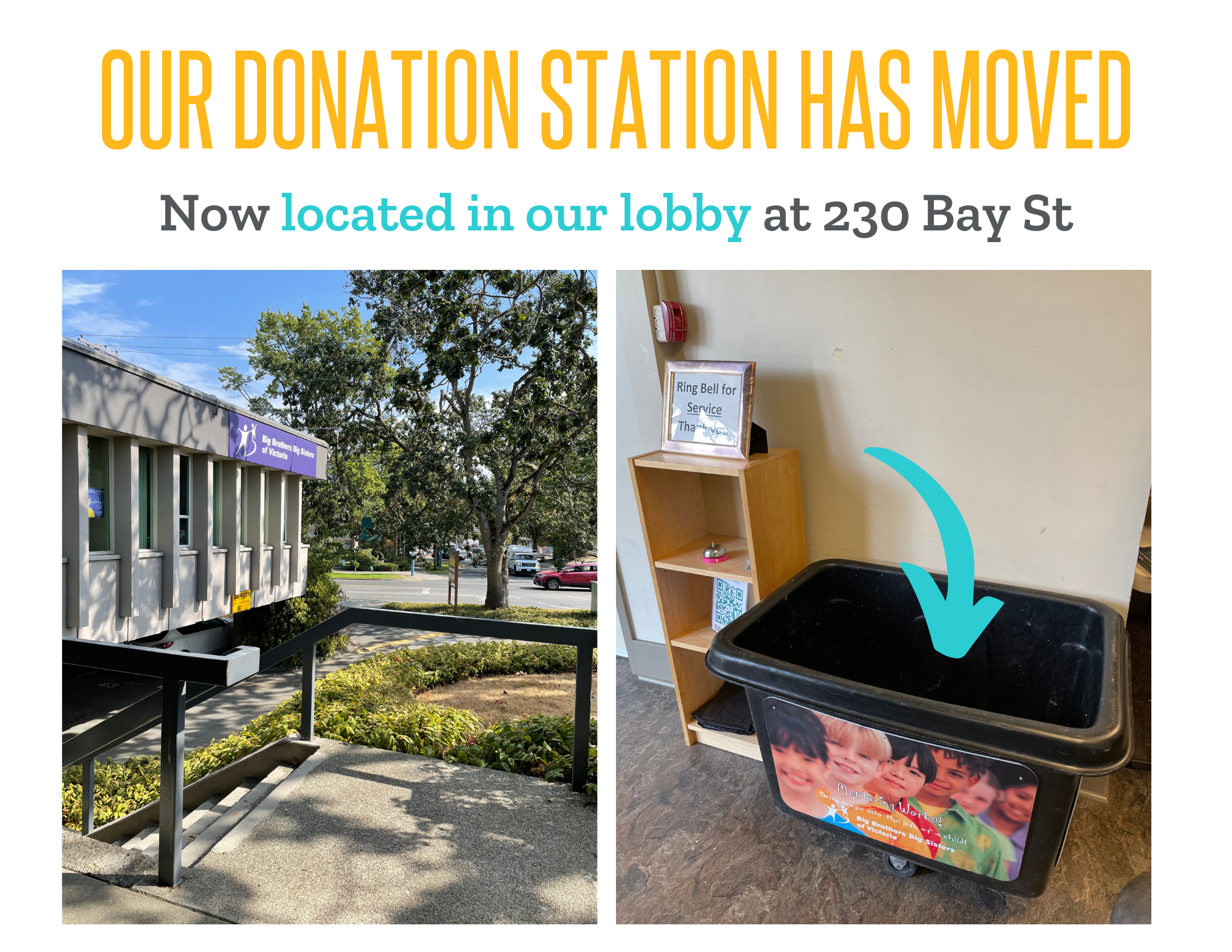 our donation station has moved to our lobby